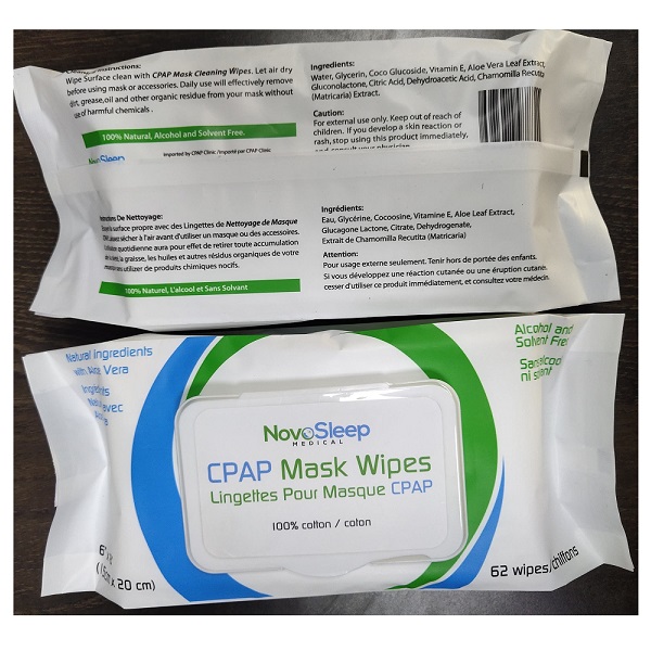 NovoSleep Accessories : # 97838 CPAP Cleaning Wipes All natural ingredients with Aloe Vera , 2 soft packs of 62 wet wipes each-/catalog/accessories/NovoSleep/Novosleep_soft_wipes-01