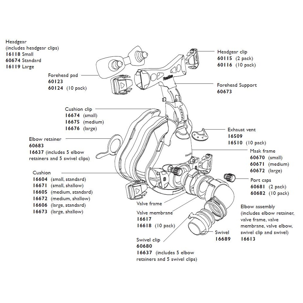 ResMed Replacement Parts : # 16637 Ultra Mirage Elbow Retainers and Swivel Clips , 5 Elbow Retainers and Swivel Clips/ Pkg-/catalog/full_face_mask/resmed/Resmed-ultra-mirage-full-components-card