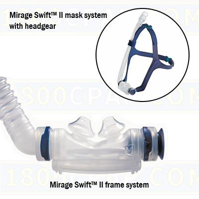 ResMed Replacement Parts : # 60539 Mirage Swift II Frame System with Pillows without Headgear , Large-/catalog/nasal_pillows/resmed/60537-03